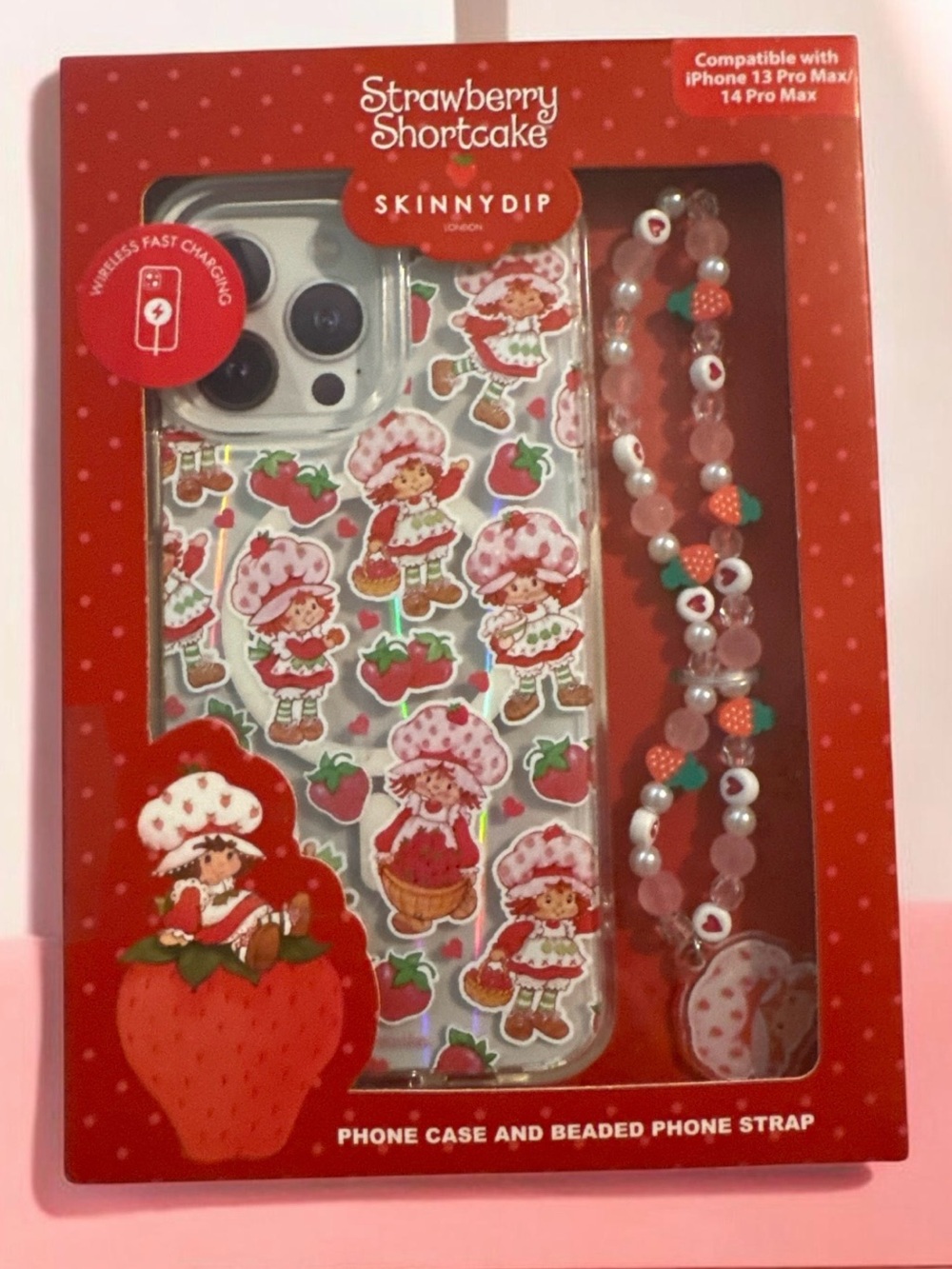Skinnydip Strawberry Shortcake Clear iPhone Case with Pink Beaded Strap